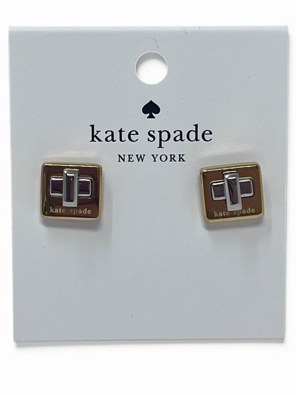 Kate Spade Phoebe Turnlock Two Tone Gold Silver Studs NWT